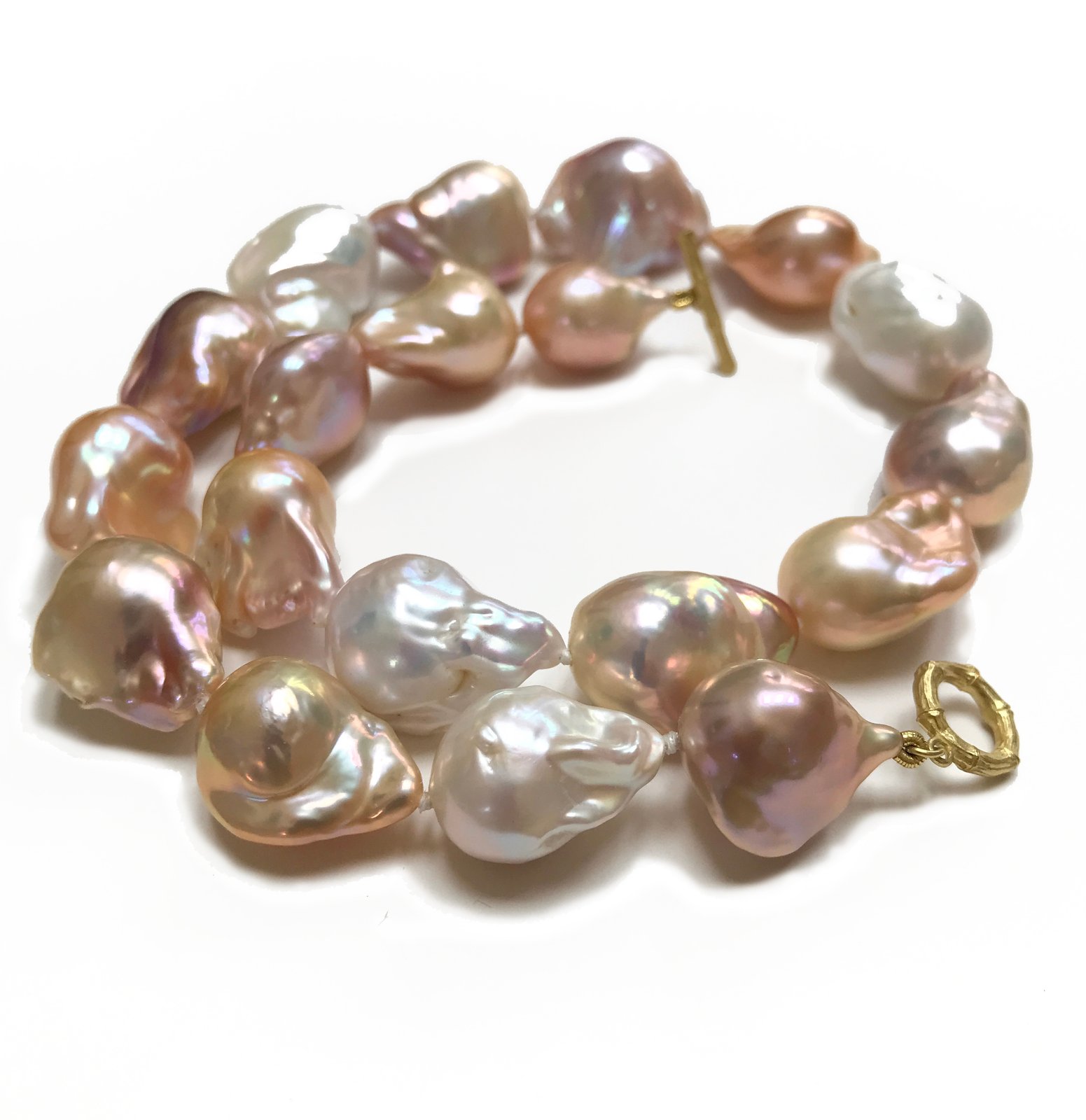 Mixed Color Pearl Necklace 18k Bamboo Clasp